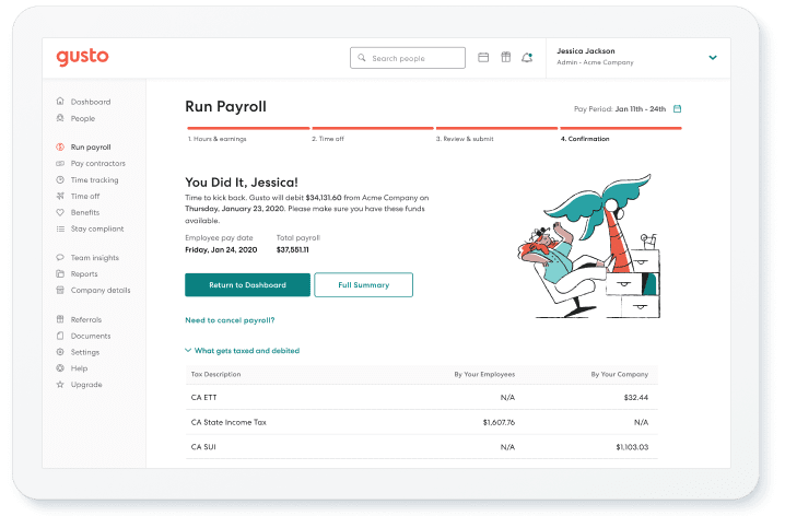 running payroll on Gusto dashboard
