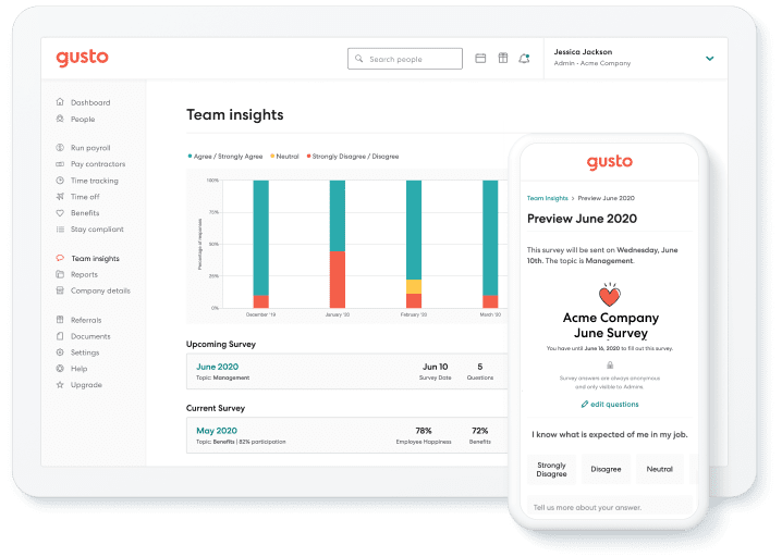 viewing team insights on Gusto dashboard