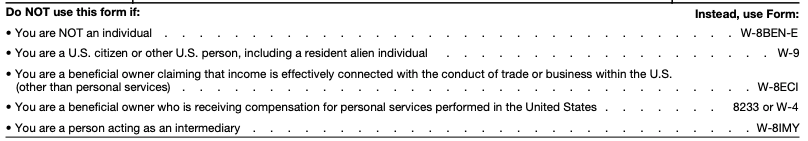 A screenshot of a W-8BEN form