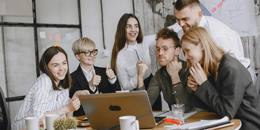 A group of people work together